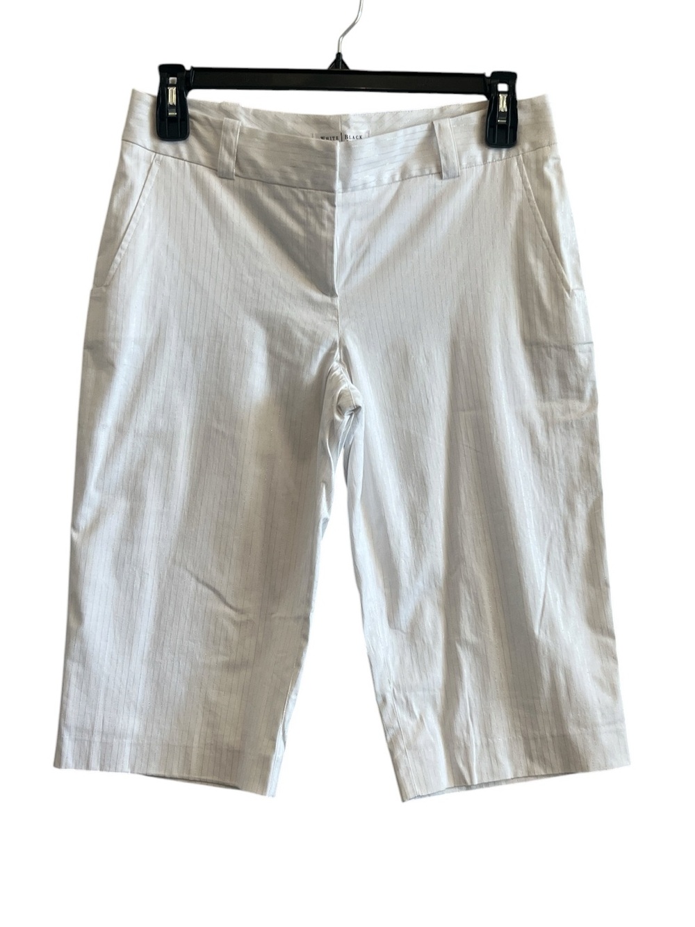 White House Black Market White and Gold Pinstripe Women's Bermuda Shorts